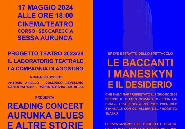 SESSA AURUNCA – ‘Reading Concert Aurunka Blues e Altre Storie’, spettacolo degli studenti del laboratorio teatrale ‘La Compagnia di Agostino’